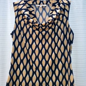 Jones Studio: med sleeveless blouse; gold, black, white